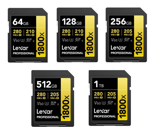 Lexar SDXC Professional 1800x UHS-II Flash Memory Card 64GB 128GB 256GB 512GB 1TB