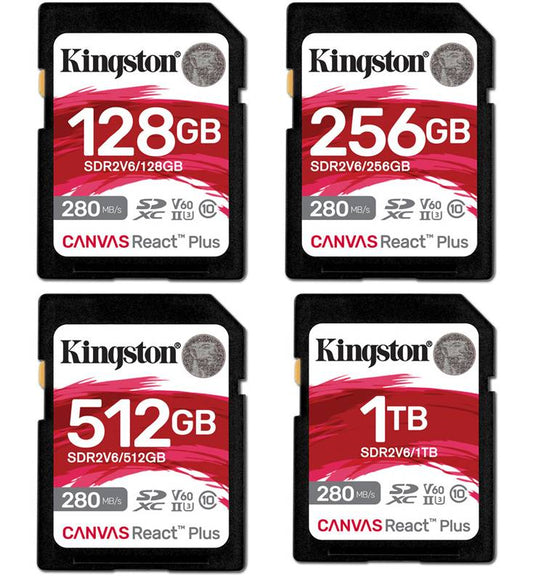 Kingston SDXC Canvas React Plus UHS-II V60 280MB/s SD Memory Card 128GB 256GB 512GB 1TB